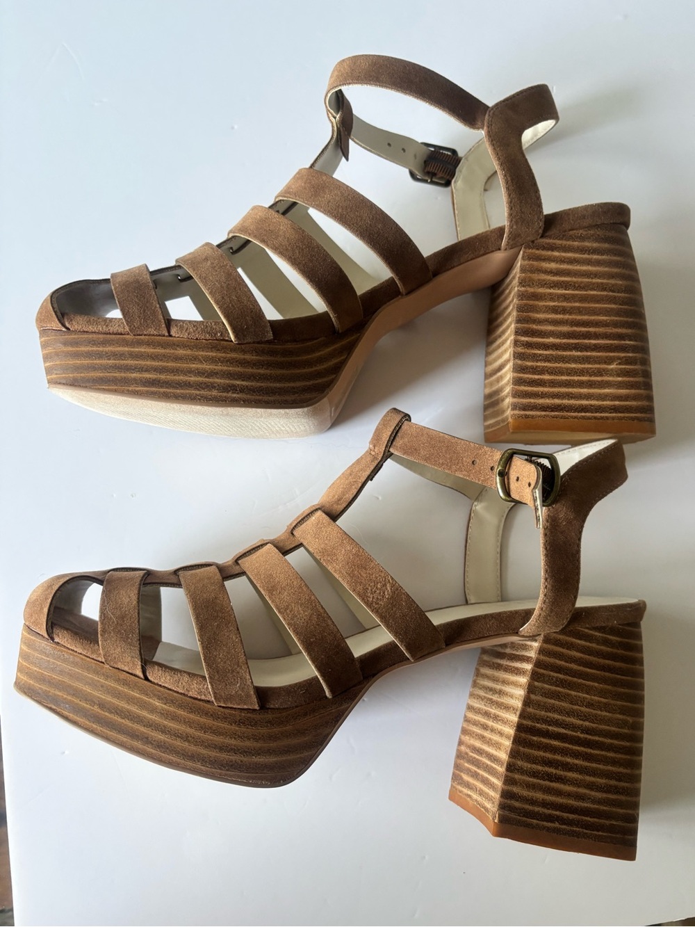 Y2K Chunky Women’s Brown Suede Strappy Platform Sandals - Picture 3 of 8
